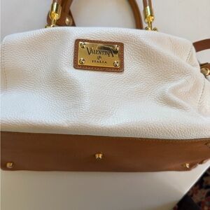 Valentina White and Tan Satchel w/ Shoulder Strap Bag